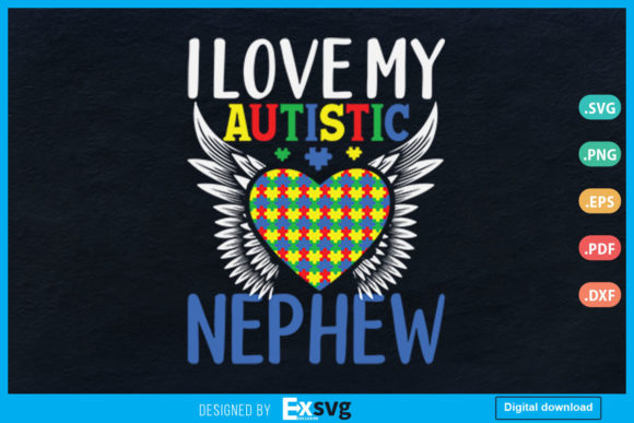 Autism Puzzle I Love My Autistic Nephew Graphics for Print Templates