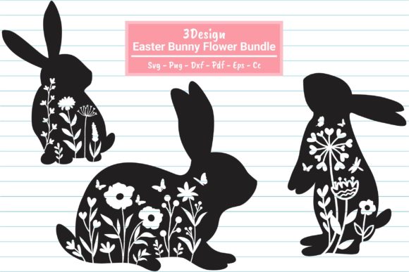 Easter Bunny Flower Svg Graphics for Print Templates